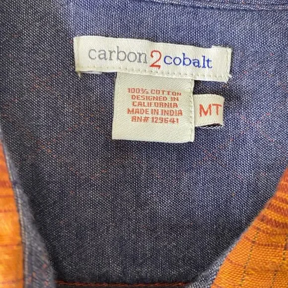 Carbon 2 Cobalt Mens Shirt Spiced Plaid Button Up Double Cloth medium tall - Picture 3 of 4